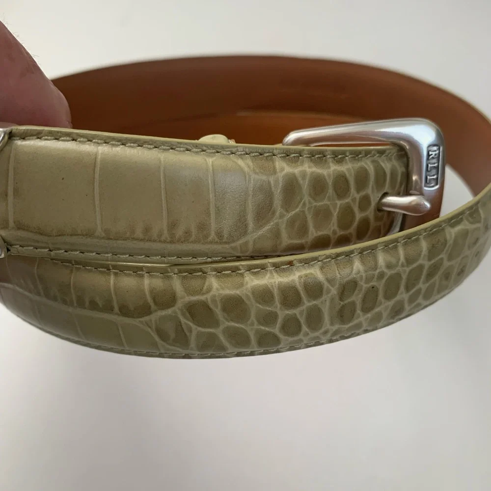 LAUREN RALPH LAUREN LIME GREEN CROCODILE BELT 36 inches